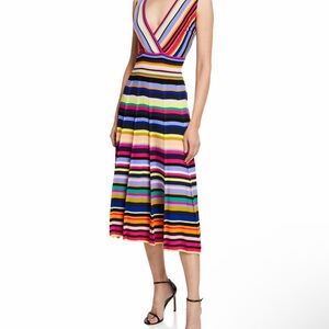 Milly Colorful Striped V-Neck Midi Dress